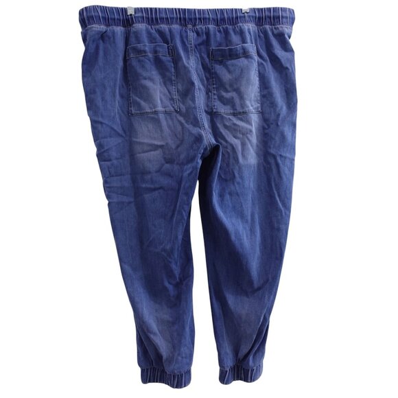 LN Side Stitch Tencera Jogger Pants 2X Blue Med Wash Denim Tapered Drawstring - Picture 2 of 7